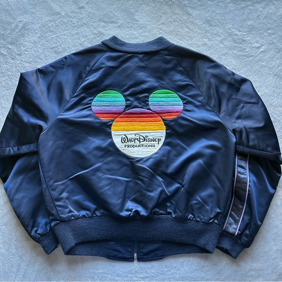 Disney Jackets & Blazers - Vintage Walt Disney Productions Rainbow Mickey Satin Bomber Jacket L